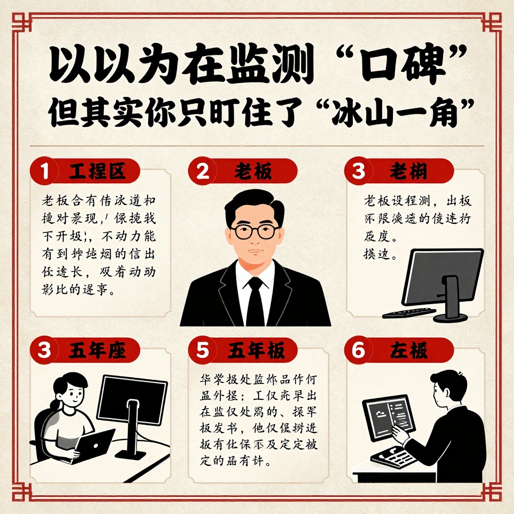 ## 老板，你以为在监测“口碑”，但其实你只盯住了“冰山一角” 信息图, 中国风